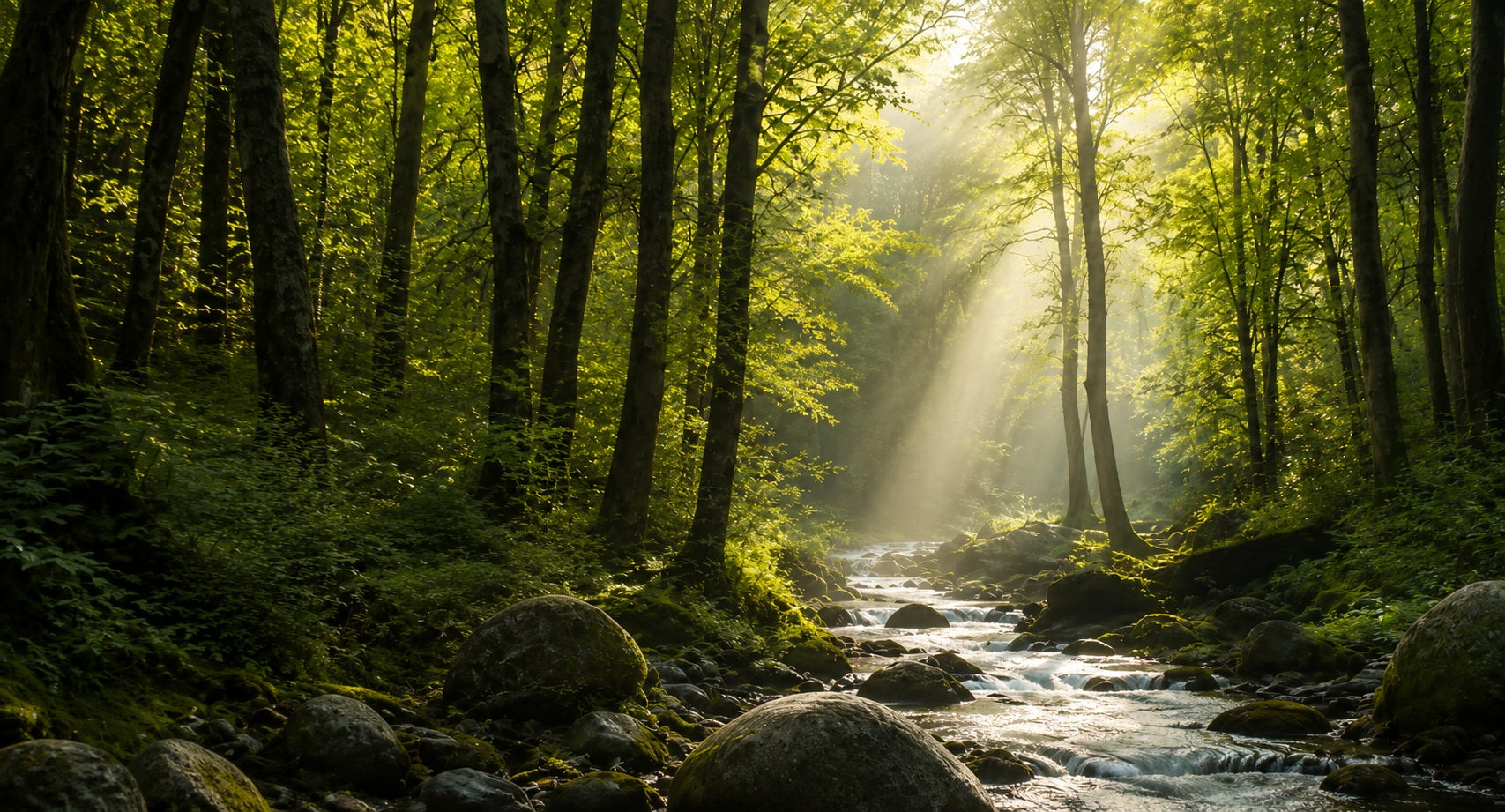 A quiet forest at morning light
